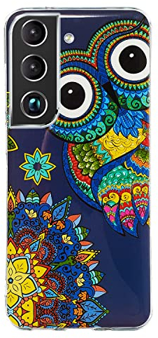 DasKAn Kompatibel mit Samsung Galaxy S21 FE 5G Leuchtend Silikon Hülle, Licht im Dunkeln Fluoreszierend Bunt Muster Stoßfest Fallschutz Ultra Dünn Flexibel TPU Schutzhülle, Eule