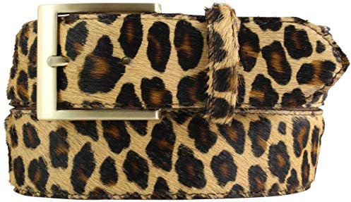 BELTINGER Hochwertiger Fell-Ledergürtel 4 cm | Kuh-Ledergürtel für Damen Herren 40mm | Fell-Gürtel mit massiver Dornschließe | Leo 80cm