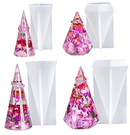4 stücke Geometrische 3D Kegel Silikonharzformen, Pyramide Silikon Epoxidharzformen, Ringkegel Harz Formen Silikon Pyramide Epoxidharz Epoxidharz Casting Schmuck Ständer Kerzenform Für DIY