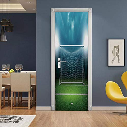LuSeven autocollant mural Scène de foot 50x125cm(19.68 inches * 49.21 inches) Stickers Porte Poster Couloir 3D Papier Peint Porte Trompe L'Oeil Pour Salon Chambre Décoration De La Maison Stickers Mura