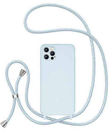 UEEBAI Crossbody Lanyard Phone case for iPhone 12 Pro Max 6.7 inch, Silicone Phone Cover Necklace Cord Strap Soft Shockproof Protective Case - Sky Blue