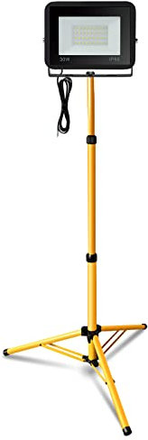 Eulenke 30W LED Baustrahler Warmweiß + Stativ Flutlicht, 3000K 2550LM LED FluterArbeitsscheinwerfer Wasserdicht IP66 für Innen-und Außenbereich Sportplatz, Platz(mit 1m Kabel,kein Stecker)