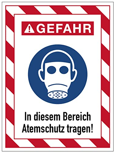 Aufkleber Sicherheits Hinweis Warn- und Gefahrkombi Schild Folie selbstklebend | Variante wählbar 15x20cm Made in Germany, Größe: Atemschutz tragen
