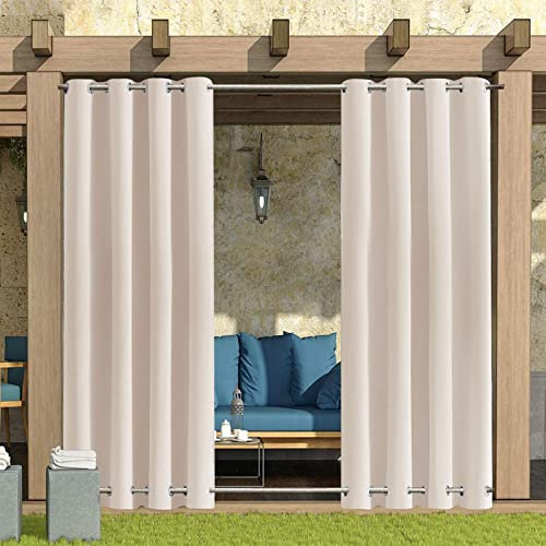 Rosnek Outdoor Vorhang Wetterfest mit Ösen,Outdoorvorhänge B 132×H 213 cm Outdoor Vorhänge Wasserdicht Außenvorhang,Winddicht Balkon Gardinen für Terrasse,Pergola,Pavillon,1 Stück,Obere Untere Ösen