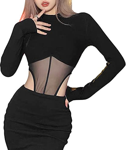 QKEPCY Body contenitivo modellante donna elegante nero con trasparenze Intimo sexy per serate speciali(XL)