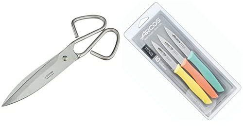 Arcos Serie Ecopro, Tijeras de Cocina y Nova, Cuchillos Mondadores - Acero Inoxidable, Mango Plata, 200 mm & Multicolor, 85 mm (Paquete de 3)