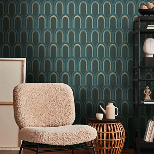 A.S. Création Tapete Art Deco Petrol Blau Gold Metallic- Architects Paper Arcade 391763 - Vliestapete Retro - 10,05 m x 0,53 m Made in Germany