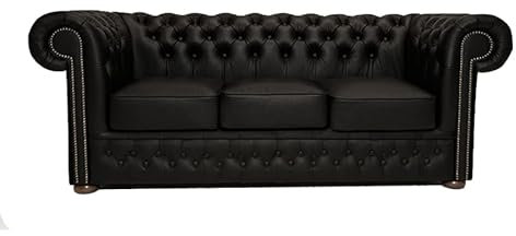Chesterfield Sofa First Class - The Chesterfield Brand | 3 Sitzer Sofa | 100% Leder, handgefertigt, Original Chesterfield | Breite 200 cm | Mattschwarz