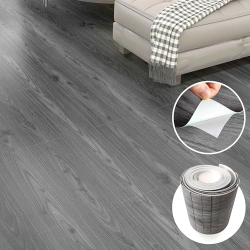 Lareko 54 Sq.Ft,Wood Peel and Stick Floor Tiles,36 Pack Grey Vinyl Flooring (No Adhesive Residue) 36×6 Waterproof and Non-Slip Laminate Flooring for Renters Bathroom, Living Room ((Nature Grey)