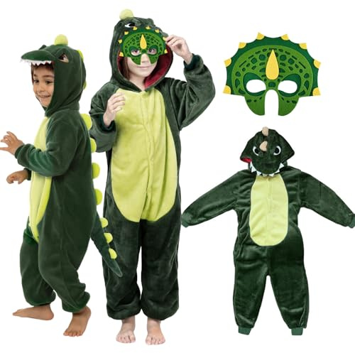 Dinosaurier Kostüm Kinder 2-7 Jahre Faschings Kostüm Dino Kinder Jungen Mädchen 86-128 Dino Kostüm Kinder T Rex Dinosaurier Dino Onesie Jumpsuit Baby Kind Tier Drachen Kostüm Kinder für Karneval