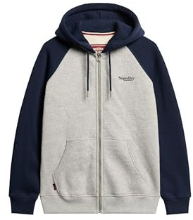 Superdry Herren Essential Baseball Kapuzenjacke Sportlich Grau Meliert/Kräftiges Marineblau Meliert XXL