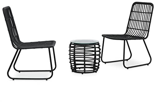 Gartenstuhl 3-teiliges Bistro-Set Poly Rattan Schwarz, mit Farbe: Schwarz und Transparent