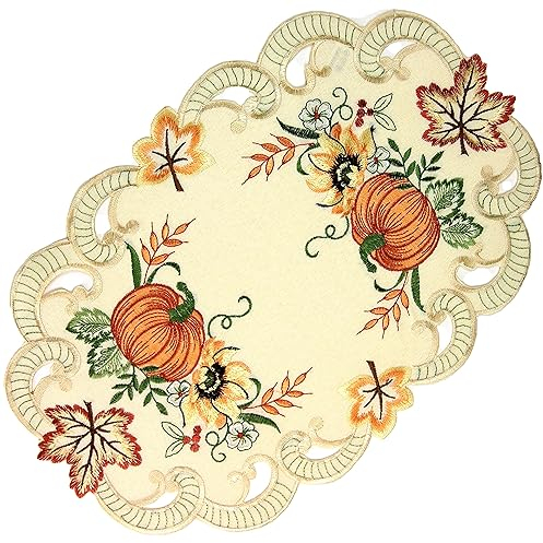 Espamira Platzdeckchen Herbst Oval 30x45 Kürbis Tischdecke Tischläufer Tischdekoration Halloween Untersetzer Aufleger Stoff Bestickt
