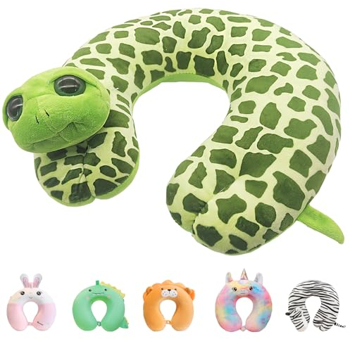 LUKIUP Schildkröte Kinder Nackenkissen, Nackenrolle Kinder, U-Förmiges Reisekissen Jungen, Nackenkissen Reise Schildkröte, Nackenkissen Auto Kinder Kristallsamt, Reise Schlafkissen für Auto Flugzeug