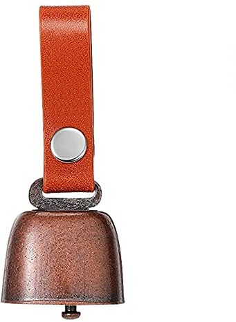 DONGKER Anti Bär Glocken, 1 Stück Vintage Mini Kuhglocke, Laute Bärenglocke mit Leder Knopfband fur Wandern Camping Outdoor Angeln Klettern Tierhalsbänd