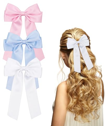 3 Stück Haarschleifen Damen Haarspangen mit Schleife, Schleife für Haare Hair Bows Für Mädchen Damen(Weiß, Blau, Rosa)