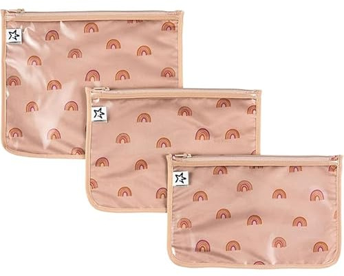 Tiny Twinkle Sac de Voyage – Sac Cosmétique à Fermeture Éclair avec Compartiments Transparents pour Couches, Produits de Toilette, Maquillage et Organisateur de Voyage, Lot de 3 (Arc-en-ciel Boho)