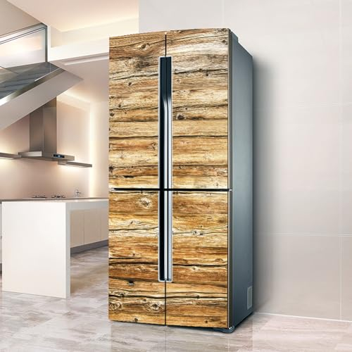 Fridge Wraps Kitchen Fridge Stickers Cover Full Doors, Fridge Sticker Full Covering Door Fridge Covers Skins Wall Stickers for Kitchen Decal, Retro Wood Effect