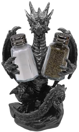 dewdat Mythischer Drache Salz- und Pfefferstreuer-Set, Halter, Statue für mittelalterliche und Fantasy-Bar- oder Küchentischdekoration, Skulpturen und gotische Geschenke
