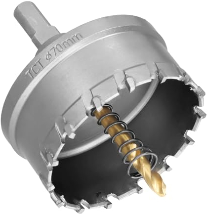 Fresa a Tazza per Metallo,Seghe a Tazza in Carburo,TCT Hole Saw Set,Heavy Duty Hole Cutter,Taglierina per Fori in Carburo Tungsteno con Punta da Trapano Pilota per Ferro Acciaio Inox Alluminio (70mm)
