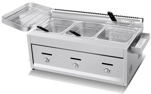 Freidora Gas Industrial, Freidoras con Cestas Grande, Freidora a Gas de Encimera de Acero Inoxidable, freidora ComercialCapacidad 16L/24L, 2/3 cestas para cocinar, para Freír Tapas,8Lx3