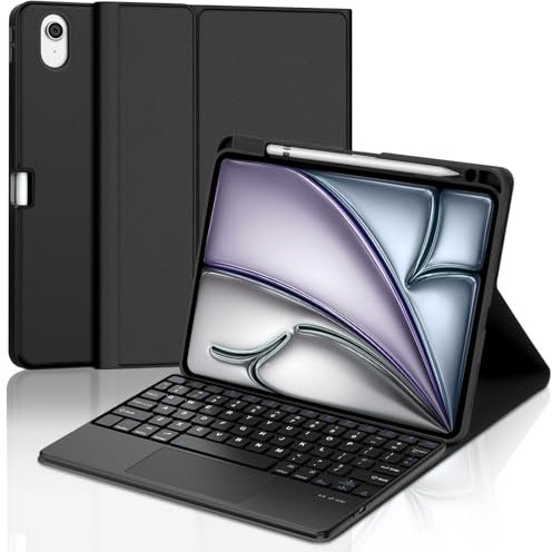SENGBIRCH Keyboard Case for iPad Air 11'' (M3 2025/M2 2024) - UK Layout Wireless Detachable Bluetooth Trackpad Keyboard, Protective Folio Cover for iPad Air 11 inch, Black