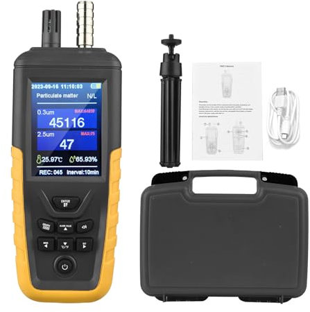 Luftqualität Messgerät, Luftqualitätsmonitor Luftqualitätsmesser Detektor für PM2.5/PM10/AQI Partikel/Temp/Luftfeuchtigkeit, Air Quality Monitor mit 0～1000μg/m³ μg/m Bereich