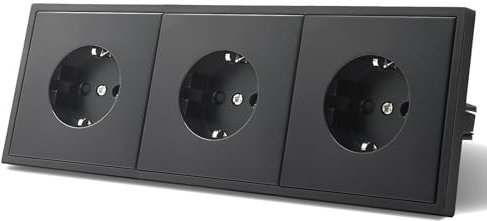 MVAVA Enchufe Schuko Norma EU Enchufe empotrado de 3 compartimento Fácil instalación Enchufes de 80 mm*220 mm Requiere 3 cables Negro