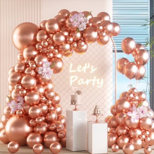 Palloncini Oro rosa, 105 Pezzi 18 12 10 5 Pollici Kit Arco Palloncini Metallo Oro rosa, Ghirlanda Palloncini per Compleanno Matrimonio Battesimo Bambino Laurea Baby Shower Festa Decorazioni
