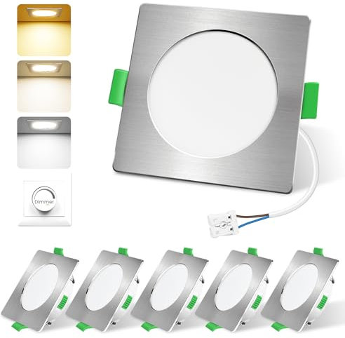 ALUSSO LED Einbaustrahler 230V Dimmbar 68mm, 4W 310LM Eckig LED Spots, 3CCT 3000K Warmweiß 4000K Neutralweiß 6500K Kaltweiß, IP44 LED Deckenspots für Badezimmer Küche, 6er Set