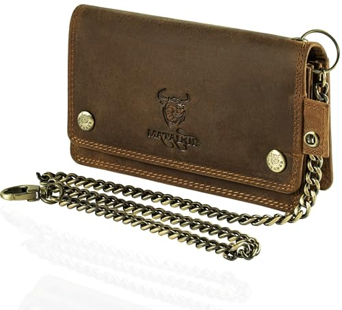 MATADOR Biker Portemonnaie Herren mit Kette Leder #Dallas mit edler Geschenkbox, Elegantes Portmonee mit Kette und RFID Blocker, Luxus Biker Geldbörse Viele Kartenfächer in Braun Hunter