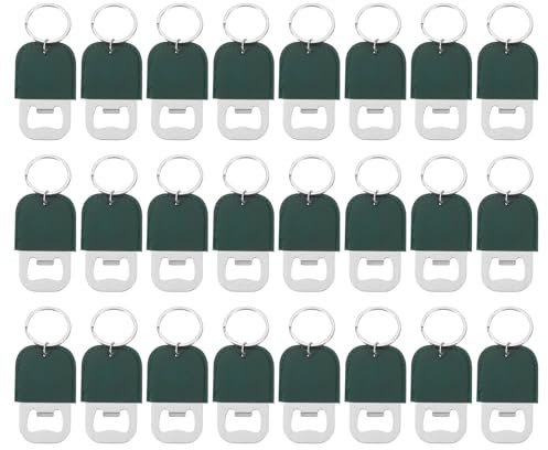 QUARKZMAN 24uds Cuero Abrebotellas, 10,6x4,5cm Inoxidable Acero Plano Cerveza Botella Abridor Llavero Refresco Botella Abridor Llave Cadena Sublimación para Regalo, Oscuro Verde