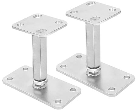 Toemics Pfostenträger, 2 Stück Pfostenträger Höhenverstellbar, Pfostenschuh Stützenfuss Verstellbar Höhe 140-200 mm Verzinkt Bodenfuß Stützfuß Pfosten Füße Bodenplatte 160X80 mm Trägerplatte 80X80 mm