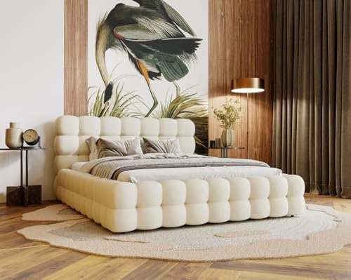 Emporius Doppelbett 140x200 Parlas Bis - Schaumstoff, Design Bett - Polsterbett mit Lattenrost, Kopfteil, Bettkasten - Velvet Stoff (Beige - Amor Velvet 4323)