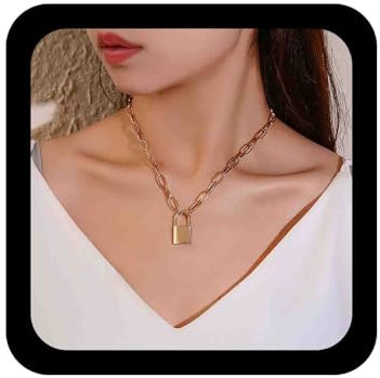 Cybche Schloss Halskette Choker Gold Büroklammer Kette Halskette Vorhängeschloss Büroklammer Halskette Vorhängeschloss Anhänger Halskette Büroklammer Statement Halskette Schmuck Für Frauen