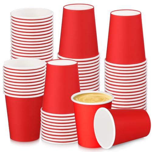 BUOKKON 100 Pack 8oz Red Paper Cups for Hot & Cold Drinks Compostable Disposable Coffee/Tea Cups for Party DIY Holiday Wedding Birthday Activities