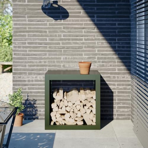 Homgoday Rack pour bois de chauffage vert 60 x 40 x 60 cm en acier, décor de meubles porte-bois, porte-bois de chauffage, porte bois pour cheminée, boiserie, empilable poêle en bois