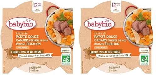 BABYBIO - Assiette - Patate douce Canard Echalion - 12+ mois - BIO - 230g (Lot de 2)