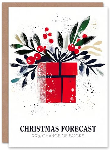 Artery8 Red Present 99 Percent Chance Of Socks Funny Blank For Him Or Her Art Christmas Card
