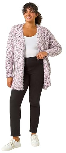 Roman Curve Fluffy Textured Cardigan for Women UK - Ladies Everyday Autumn Winter Comfy Soft Evening Vacation Work Party Night Out Longline