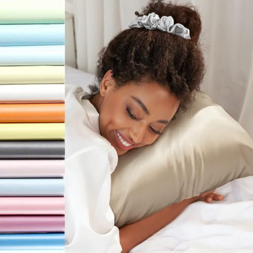Jaciu Taie d'Oreiller en Soie Naturelle Confortable avec Fermeture Éclair - Doux et Respirable pour Les Cheveux et la Peau, Taupe 40x60cm 1 Pièce