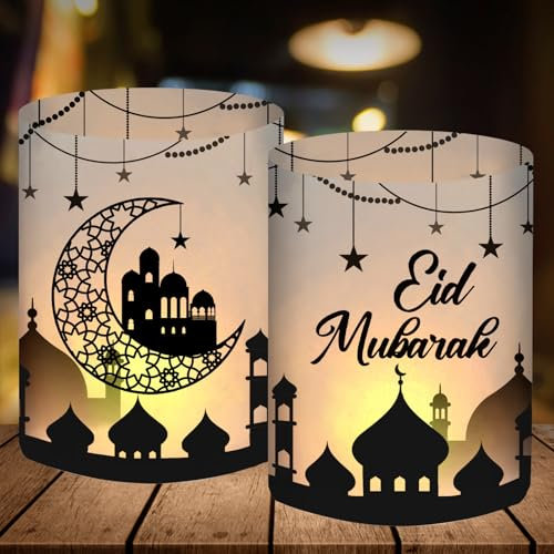 12 Lanterne Décoration de Table pour Ramadan Eid Mubarak, Hajj Mubarak, Decoration Aid Moubarak 2025 Islam Bayram Cadeau, Ramazan Süsleri, pour Bougies Chauffe-Plat ou Bougies
