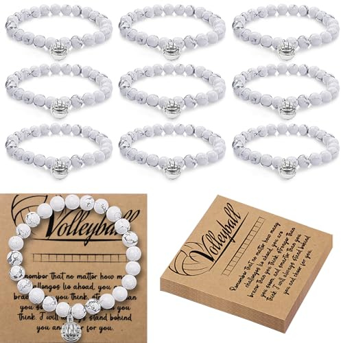 TMKEFFC Volleyball-Armbänder, Team-Geschenke für Teenager, Erwachsene und Trainer, Sportschmuck mit Volleyball-Anhänger und Ermutigungskarte für Spieltag oder Partygeschenke, 10 Stück, Volleyball