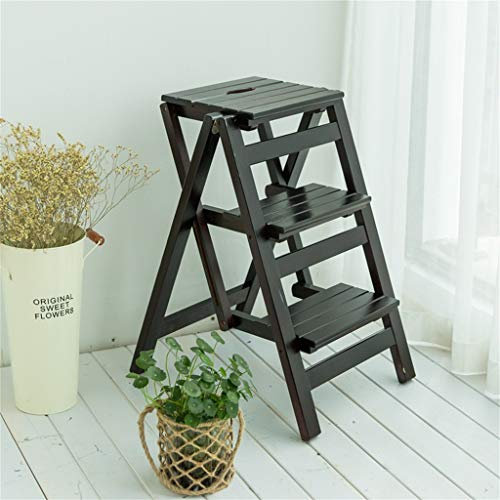 OZBMA Escabeau Pliable en Bois à l'étage, étagère à Fleurs, escabeau de bibliothèque, Chaise d'escalier Domestique Max 200 kg, Noir
