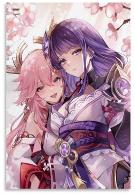LNLEXTAR Yae Miko And Baal Poster Dekorative Malerei Leinwand Wandkunst Wohnzimmer Poster Schlafzimmer Malerei,Wandkunst Bilddruck Moderne Familienzimmer Dekor 08x12inch(20x30cm)