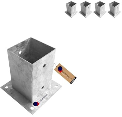 GeZu Impex® Post Base 91 x 150 mm Hot Dip Galvanised Set of 4 Fence Support Brackets Deck Holder pergola Pavilion Base Bolt Down Shoe