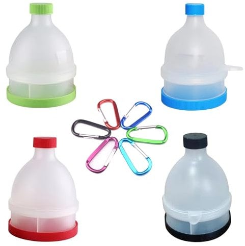 Manwetye 4 Pack Protein Powder Container to Go, Travel Container with Carabiners, No-Mess Storage Container, On-The-Go Protein Funnel