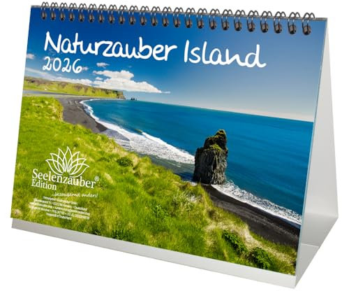 Naturzauber Island DIN A5 Tischkalender für 2026 Natur Reise Land Urlaub- Seelenzauber