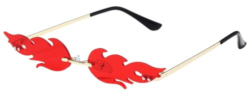 Danbghyuo Flamme Sonnenbrille, Rahmenlose Persönlichkeitsbrille aus Metall im Punk-Stil mit Flammenform für Männer und Frauen, Punk Maskerade Summer Party Musikfestival Kostüme Schmuck Zubehör