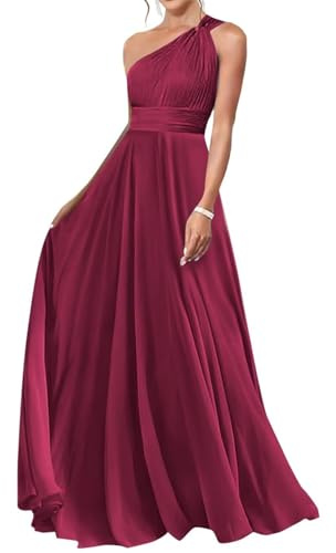 Kurface Abito da donna in chiffon, monospalla, da damigella, a trapezio, senza maniche, lungo, formale per matrimonio, Rosa del deserto, 48